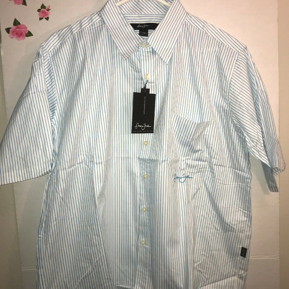 Sean John Mens Short Sleeve Stripe Logo Shirt XL